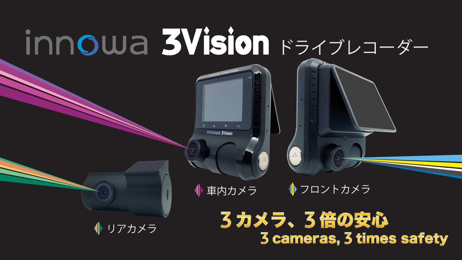 innowa (イノワ) 3Vision 前中後3カメラ同時録画 ドライブレコーダー